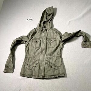 Prince & Fox Military Cargo Jacket Womens XS Olive Green Cotton Drawstring Waist